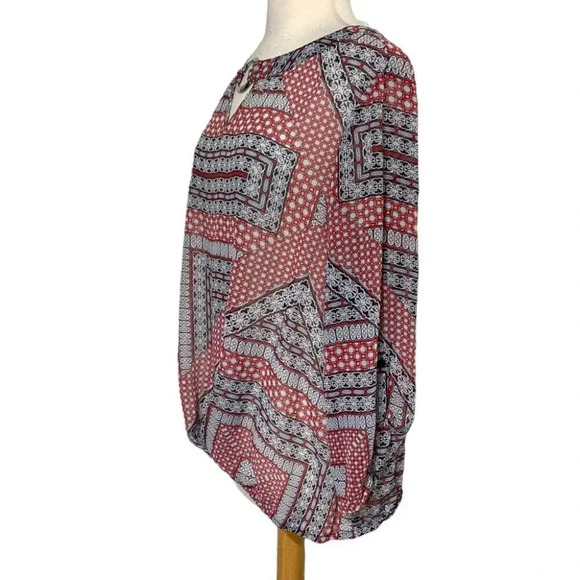 Alyx XL red white & black boho print sheer top - Picture 3 of 6